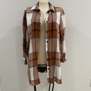 Plaid Button-Up Shirt Dress XL